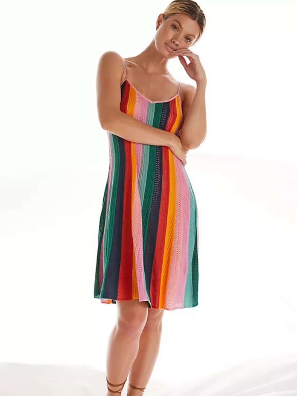 FARM Rio Multicolor Striped Knit Slip Dress, Size Small